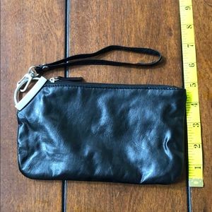 Black leather wristlet with silver detail
